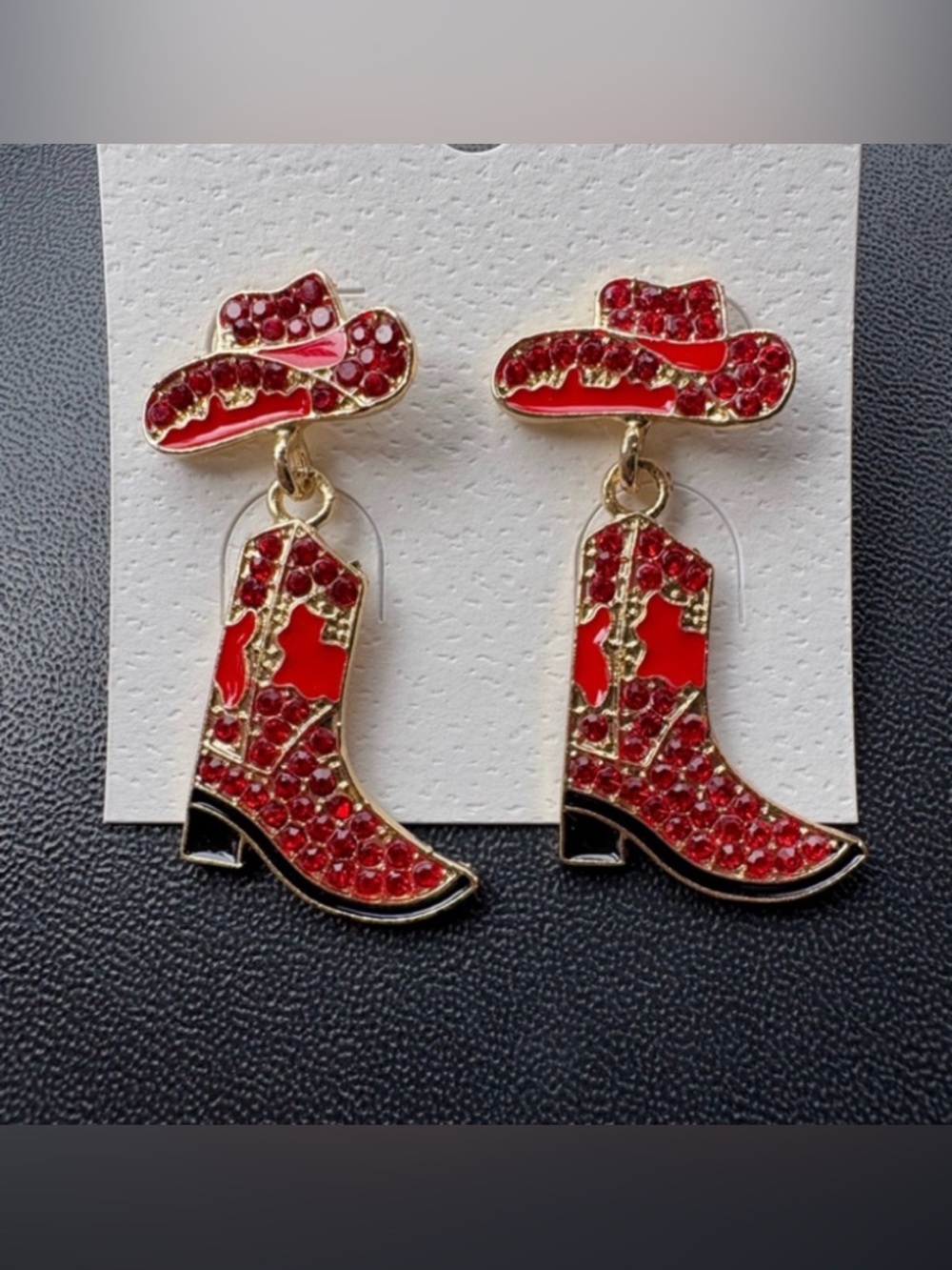 Red Cowboy Boot and Hat Dangle Earrings - Women's Jewelry